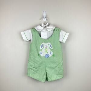 Vintage Glorimont Reversible Bunny Tools Applique Shortall Set XS 6 Months USA